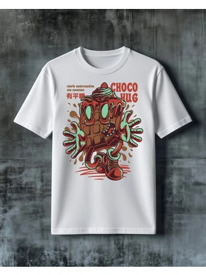 Comvicho Choco Hug Cokolata Baskılı Oversize Tişört