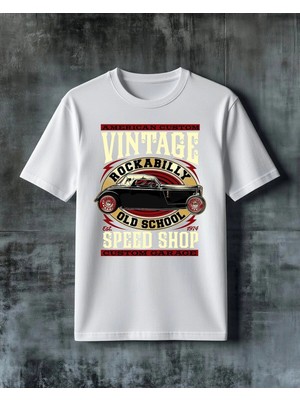 Comvicho Vintage Rockabilly Klasik Baskılı Oversize Tişört