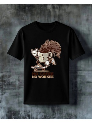 Comvicho No Coffee No Workee Kahve Kupa Baskılı Oversize Tişört