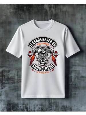 Comvicho Legends Never Die Shovelhead Baskılı Oversize Tişört
