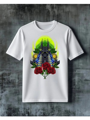 Comvicho Anubis Gul Baskılı Oversize Tişört