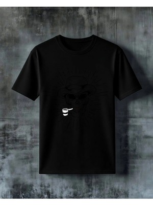 Comvicho Kuru Kafa Kovboy Sapi Baskılı Oversize Tişört