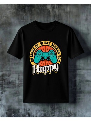 Comvicho Do More Happy Oyun Kumandasi Baskılı Oversize Tişört