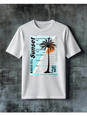 Comvicho West Coast Surfing Rider Baskılı Oversize Tişört