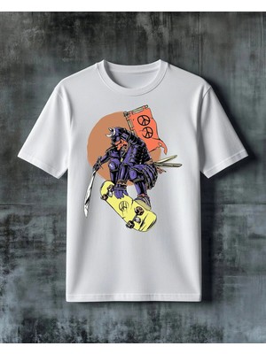 Comvicho Samurai Skateboard Baskılı Oversize Tişört