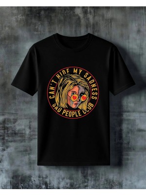 Comvicho Sad People Club Kadin Kalpli Baskılı Oversize Tişört