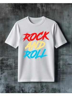 Comvicho Rock And Roll Renkli Baskılı Oversize Tişört
