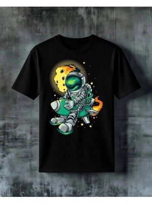 Comvicho Astronot Ay 5 Baskılı Oversize Tişört