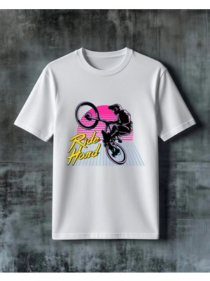 Comvicho Ride Hard Bisiklet Baskılı Oversize Tişört