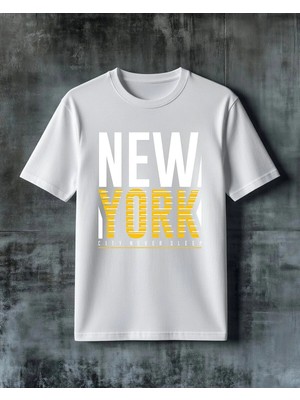 Comvicho York Sari Cizgili Baskılı Oversize Tişört