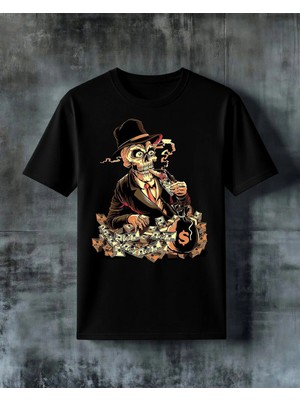 Comvicho Skull Para Zengin Kafa Baskılı Oversize Tişört