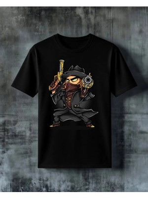 Comvicho Gangster Tabanca Baskılı Oversize Tişört