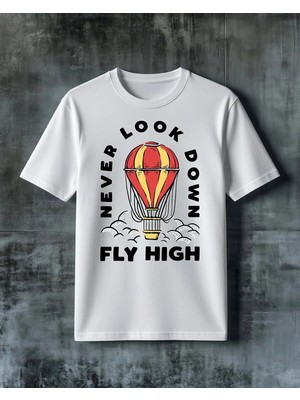Comvicho Never Look Down Balon Baskılı Oversize Tişört