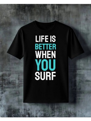 Comvicho Life Is Better Surf Baskılı Oversize Tişört