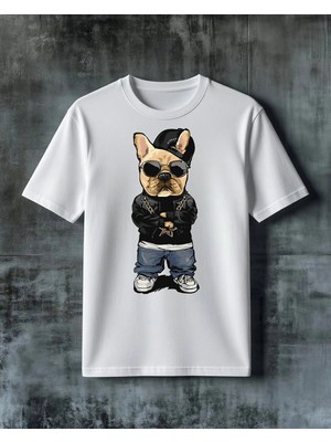 Comvicho Kopek Stil Hip Hop Baskılı Oversize Tişört