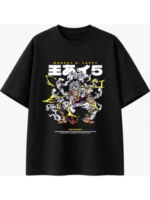 Comvicho Luffy Gear Baskılı Siyah Tişört