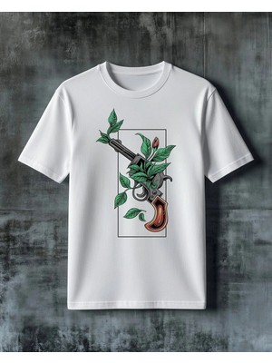 Comvicho Tabanca Yasil Cicek Deseni Baskılı Oversize Tişört