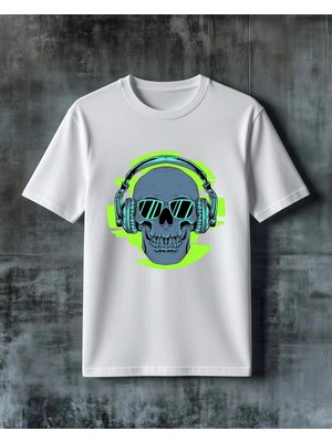 Comvicho Skull Muzik Kulaklik Baskılı Oversize Tişört