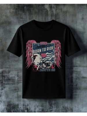 Comvicho Born To Ride Route Baskılı Oversize Tişört