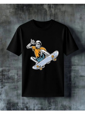 Comvicho Iskelet Skateboard 8 Baskılı Oversize Tişört