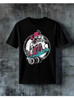 Comvicho Iskelet Skateboard 6 Baskılı Oversize Tişört
