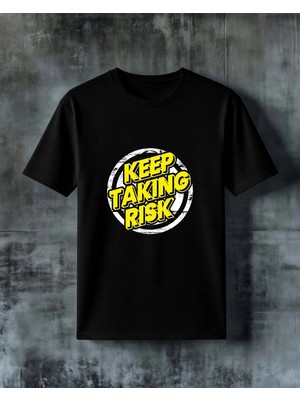 Comvicho Keep Taking Risk Sari Tasarim Baskılı Oversize Tişört