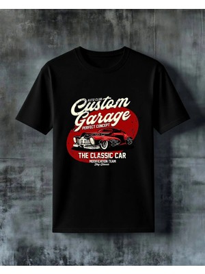 Comvicho Custom Garage Klasik Araba Baskılı Oversize Tişört