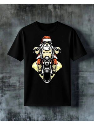 Comvicho Noel Baba Motosiklet Baskılı Oversize Tişört