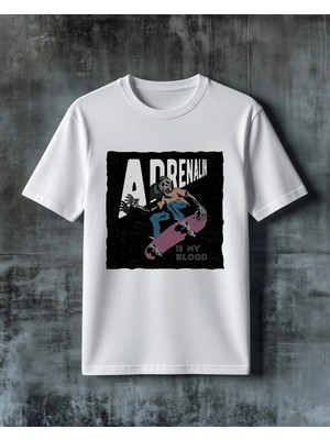 Comvicho Adrenalin Skateboard Baskılı Oversize Tişört