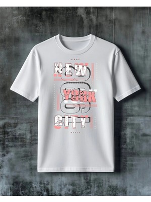 Comvicho Street New York Manhattan Stil Baskılı Oversize Tişört