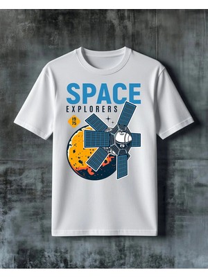 Comvicho Space Explorers Uydu Baskılı Oversize Tişört