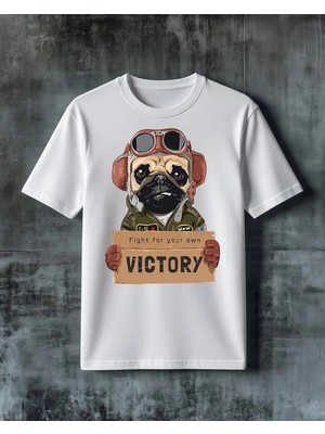 Comvicho Victory Pilot Kopek Baskılı Oversize Tişört
