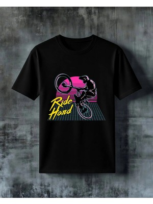 Comvicho Ride Hard Bisiklet Baskılı Oversize Tişört