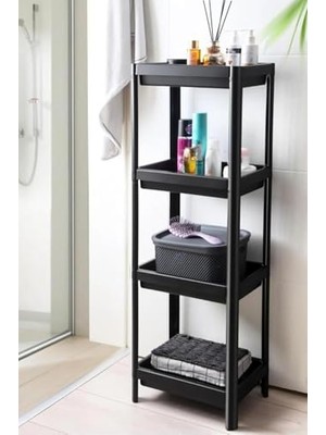Esranın Dünyası Orret Home 4 Katlı Geçmeli Plastik Banyo ve Mutfak Organizeri, Kolay Montajlı 4 Katlı Raf, Mutfakta ve Banyoda Kullanım Için Ideal, Dayanıklı Depolama Çözümü (Siyah)