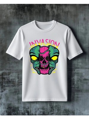 Comvicho Invasion Kuru Kafa Baskılı Oversize Tişört