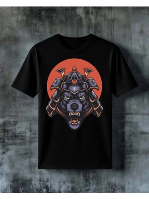 Comvicho Samurai Kara Kurt Baskılı Oversize Tişört