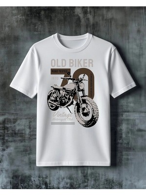 Comvicho Old Biker Vintage Motor Baskılı Oversize Tişört