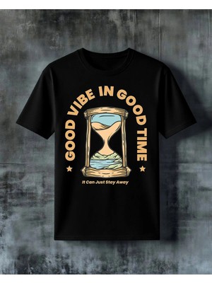 Comvicho Good Vibe Time Saatglass Baskılı Oversize Tişört