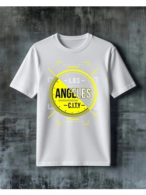 Comvicho Angeles City Sari Logo Baskılı Oversize Tişört