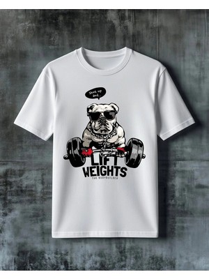 Comvicho Lift Weights Bulldog Baskılı Oversize Tişört