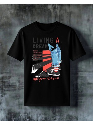 Comvicho Living Dream Motivasyon Baskılı Oversize Tişört