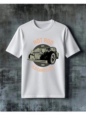 Comvicho Hot Rod Old Cars Club Baskılı Oversize Tişört