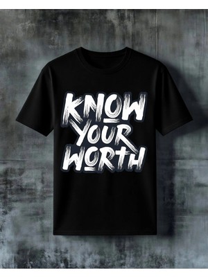 Comvicho Know Your Worth Motivasyon Baskılı Oversize Tişört