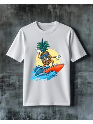 Comvicho Ananas Surfing Baskılı Oversize Tişört