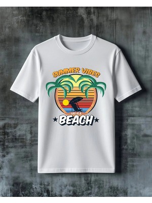 Comvicho Summer Vibes Beach Life Baskılı Oversize Tişört