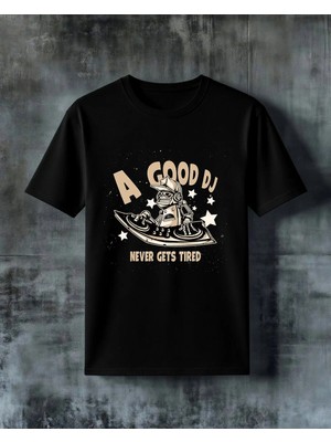 Comvicho Good Dj Never Tired Baskılı Oversize Tişört