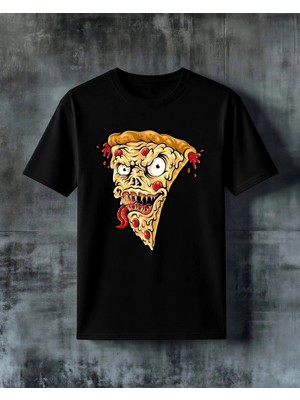 Comvicho Zombie Pizza Korkutu Yuz Baskılı Oversize Tişört