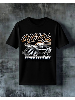 Comvicho Vintage Ride Klasik Araba Baskılı Oversize Tişört