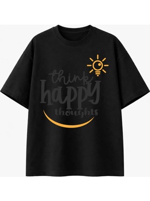 Comvicho Happy Baskılı Siyah Tişört