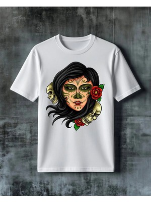 Comvicho Dia De Muertos Kuru Kafa Baskılı Oversize Tişört